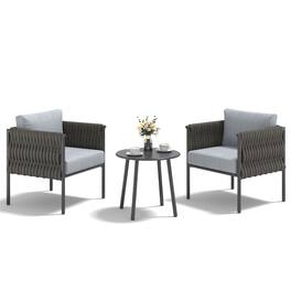 U-HOMY - 3-Piece Patio Conversation Set, Outdoor Armchairs with Thick Cushions & Coffee Table, Steel Frame - Gray