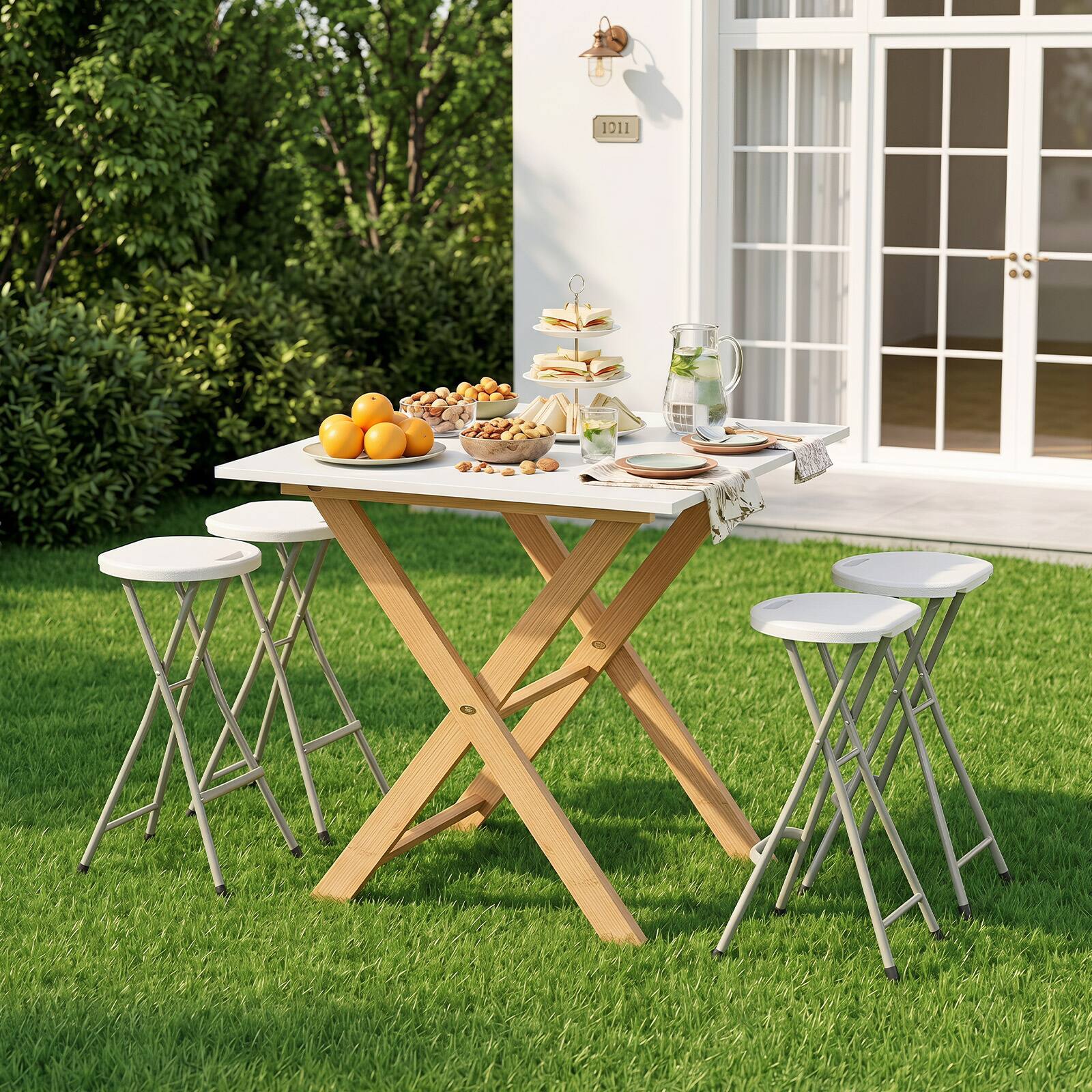 Alt View 3. Costway - Costway 4PCS Portable Folding Stool Lightweight Collapsible Round Stool with Handle - White.