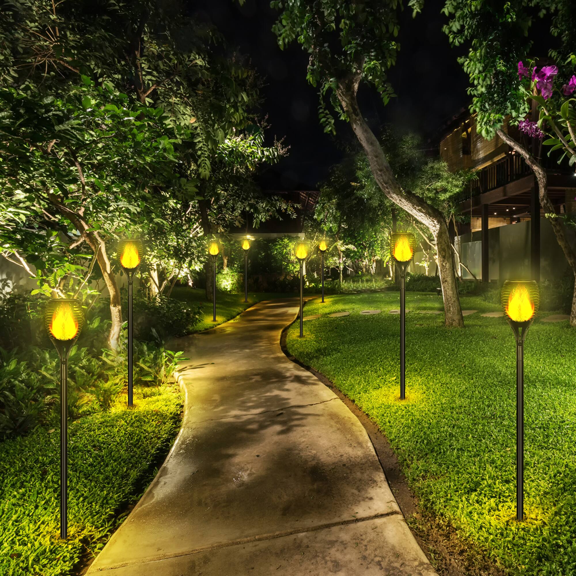 Alt View 2. Oumilen - 4-Pack Solar Torch Lights 43.3In Adjustable Height LED Flame Garden Stake Lights.