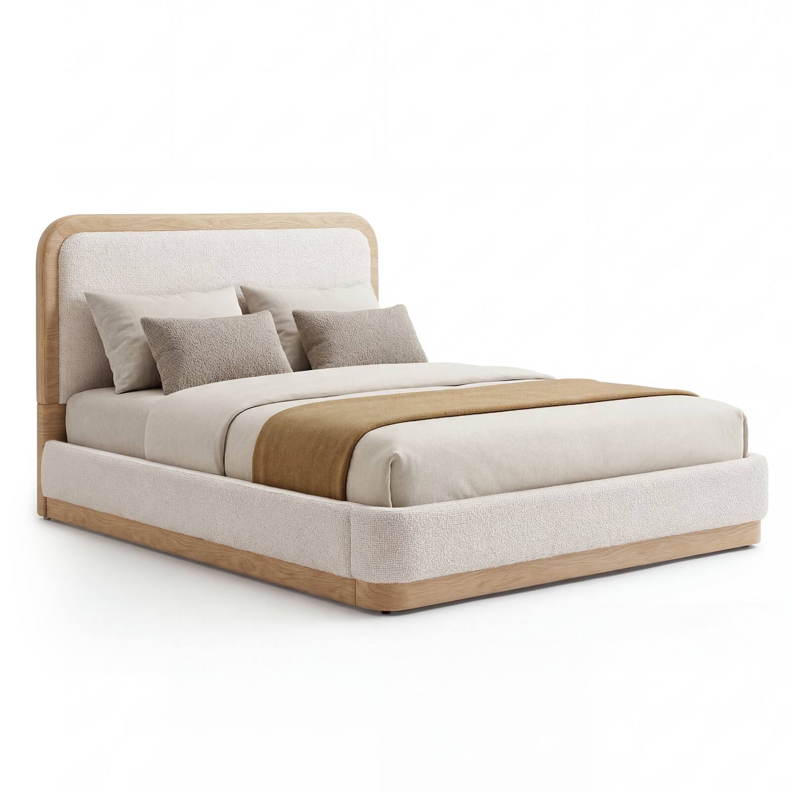 Alt View 8. ModernMate - Upholstered Wood Grain PU Fabric Headboard Bed Frame with Fabric Footboard Solid Wood Base Beds - Beige.