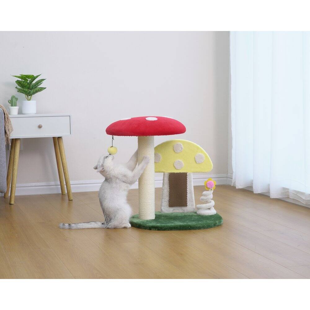 Back. PetPals - Apartment-Sized Magical Mushroom Cat Perch - 20"H, 2 Level, Medium, Moultrie - Green.