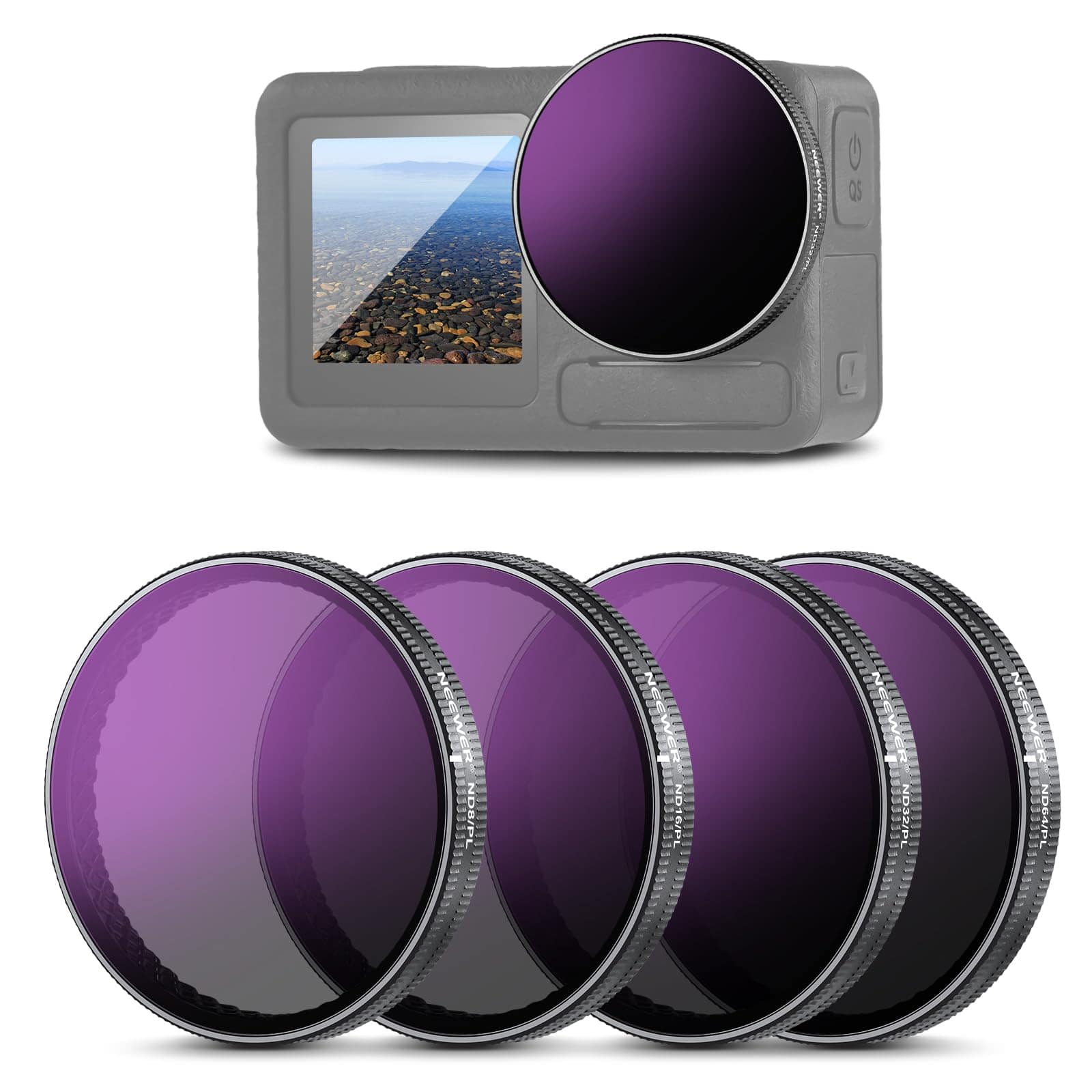 Neewer - 4-Pack ND/PL Filter Set for DJI Action 3/4/5 Pro, HD Coated, FL-A77