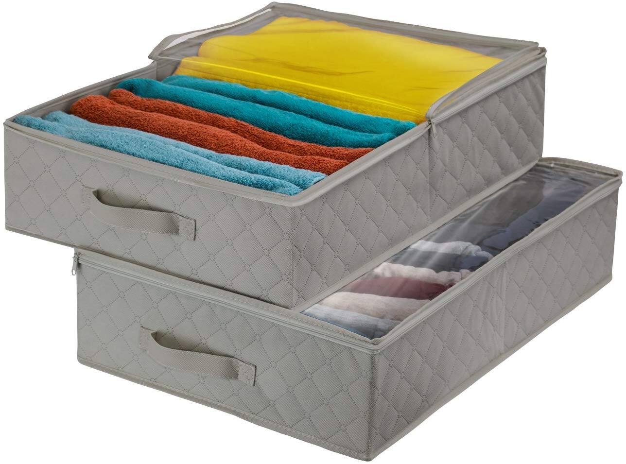 Sorbus - Storage Bags Closet & Underbed Organizer Set, Clear Cover, Foldable with Carry Handles, Great for Clothes - Gray Two Pack
