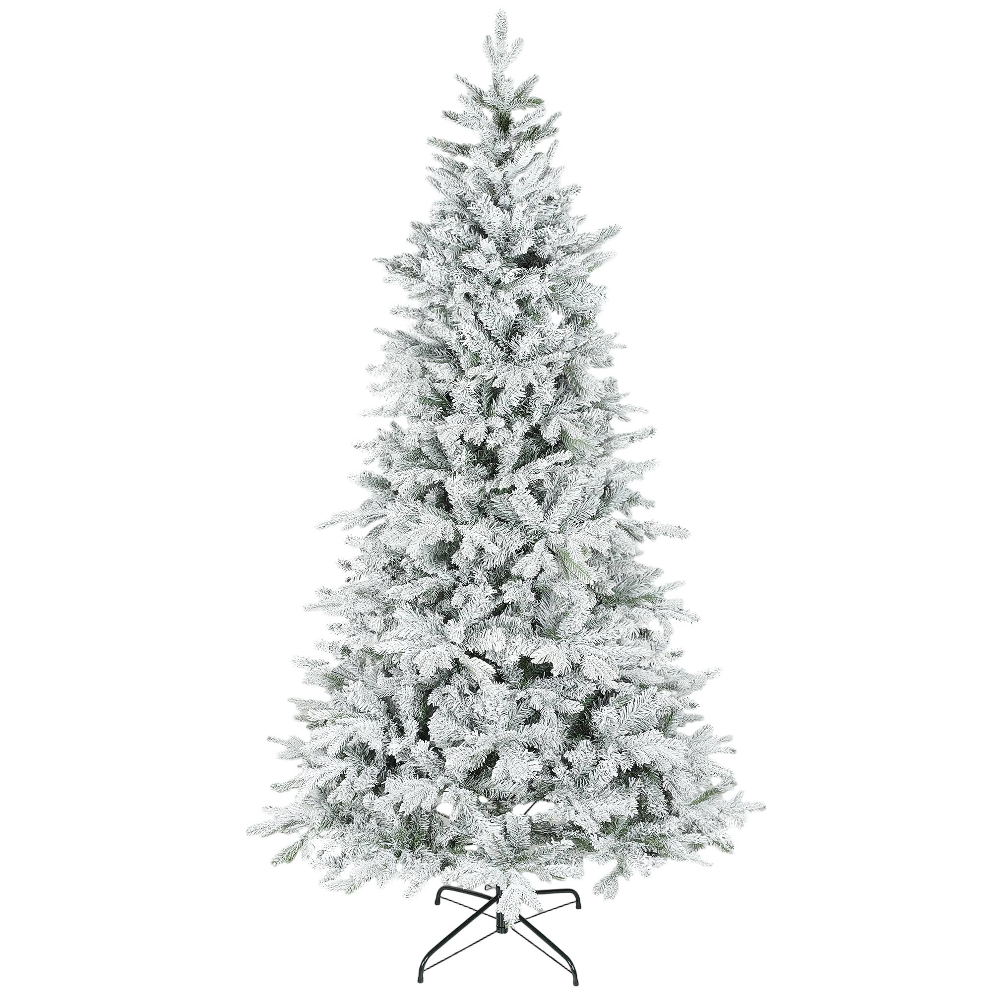 Front. Homcom - Artificial Frosted Christmas Tree, Realistic Branches, Wide Full Spruce, Hinged, Foldable Metal Stand - green.