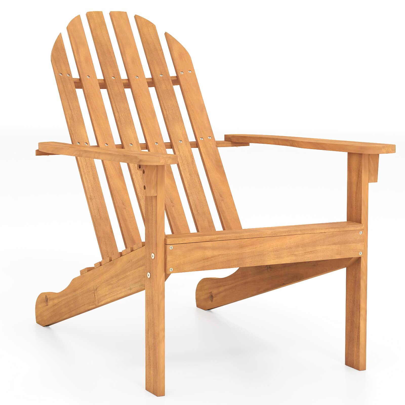 Costway - 1 PCS Patio Adirondack Chair with Inclined Seat High Backrest for Porch Backyard Poolside - Natural