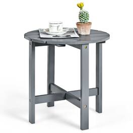 Costway - 18'' Patio Round Side End Coffee Table Wooden Slat Garden Deck - Gray