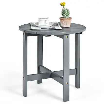 Front. Costway - Costway 18'' Patio Round Side End Coffee Table Wooden Slat Garden Deck - Grey.