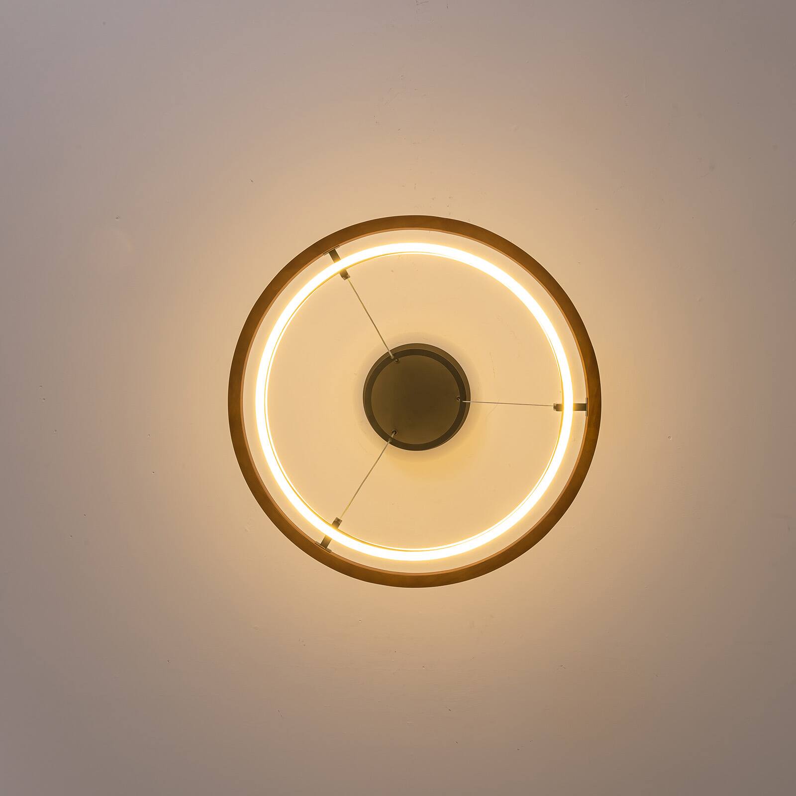 Alt View 10. Siljoy - 23.6 Inch Double Ring LED Pendant Light, Modern Wood Grain Nordic Chandelier for Living Room Dining Bedroom - Brown.