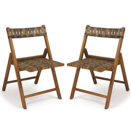 Gymax - Teak Wood Folding Chairs Set of 2 400 Lbs Outdoor Seating w/110-Degree Contoured Back - Brown