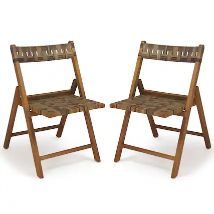 Front. Gymax - Gymax Teak Wood Folding Chairs Set of 2 400 Lbs Outdoor Seating w/110-Degree Contoured Back - Brown.
