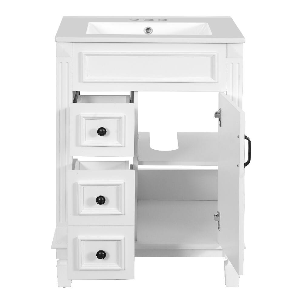 Alt View 6. Loheer - Loheer 24 inch bathroom vanity with sink White Small Bathroom Vanity with 2 Drawers and Adjustable Shelf - White.