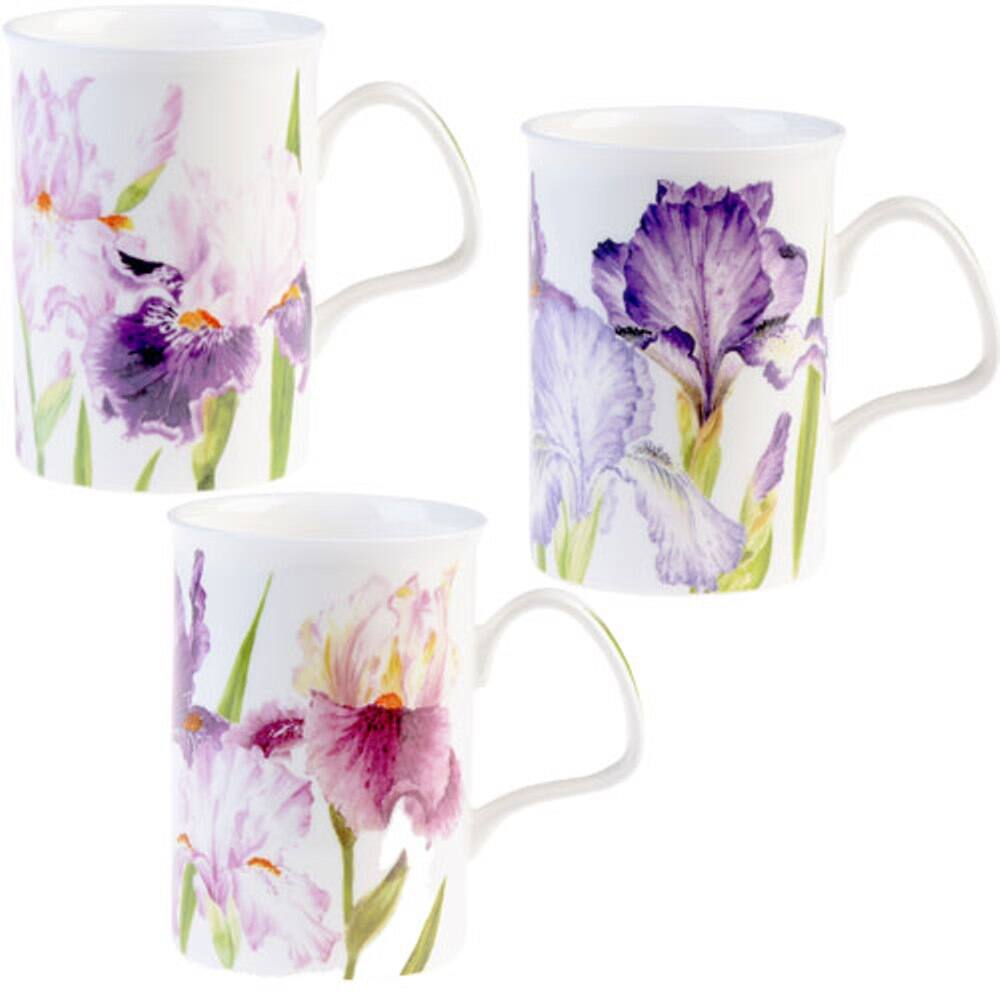 Front. Jiallo - Roy Kirkham Lancaster Mug - Iris, Set of 6, Bone China Ceramic, Made in England - Mutli color.