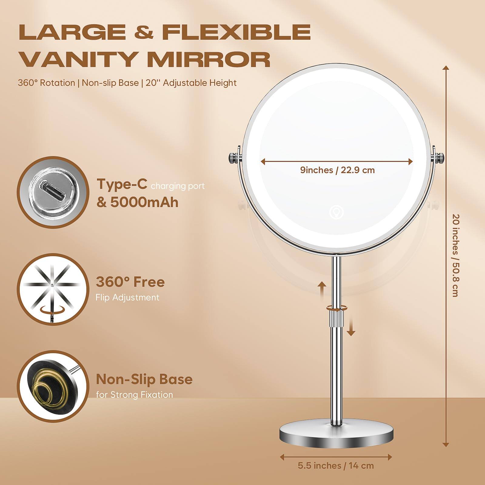 Alt View 3. Cedar Assembly - Mirror Lighted Magnifying Rechargeable Vanity Makeup Multi-Color Double-Sided for Women Men Gift - Antique Bronze.