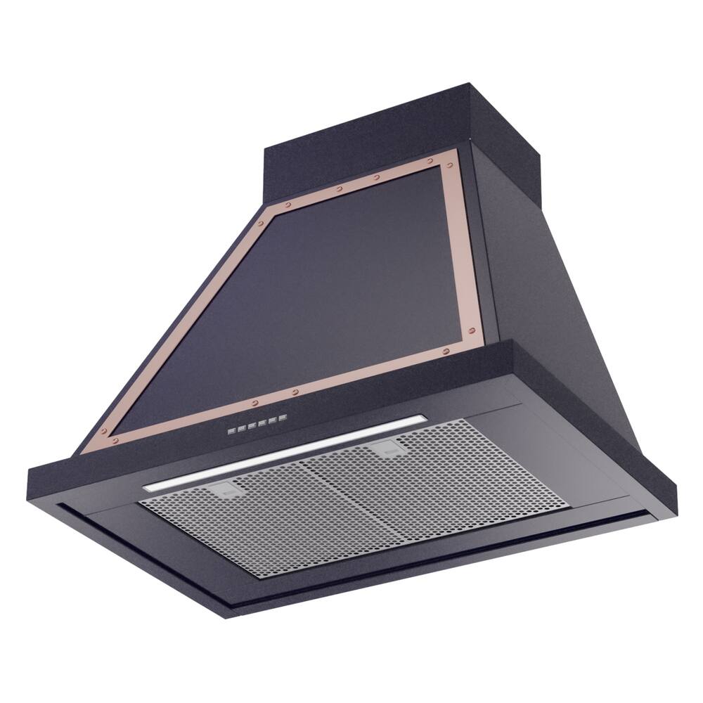 Alt View 2. ILVE - ILVE Nostalgie II Noblesse 30 inch Ducted Wall Mount Range Hood with 600 CFM (Midnight Blue, Copper Trim) - Midnight Blue.