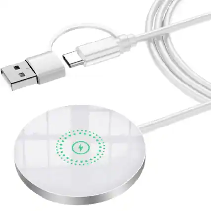 Front. Stock Preferred - Magnetic Wireless Charger Charging Pad for iPhone 15 Pro Max White.