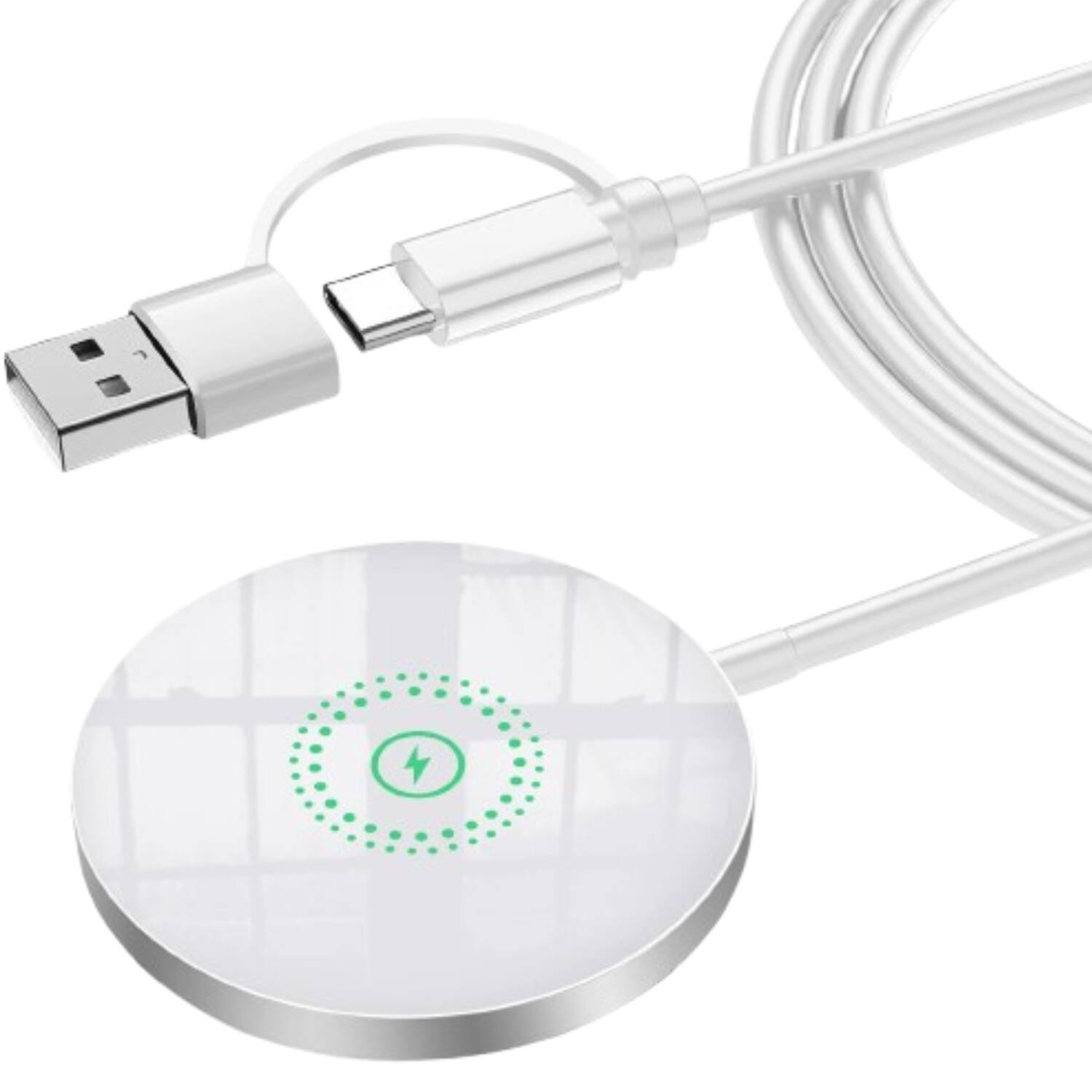 Front. Stock Preferred - Magnetic Wireless Charger Charging Pad for iPhone 15 Pro Max White.