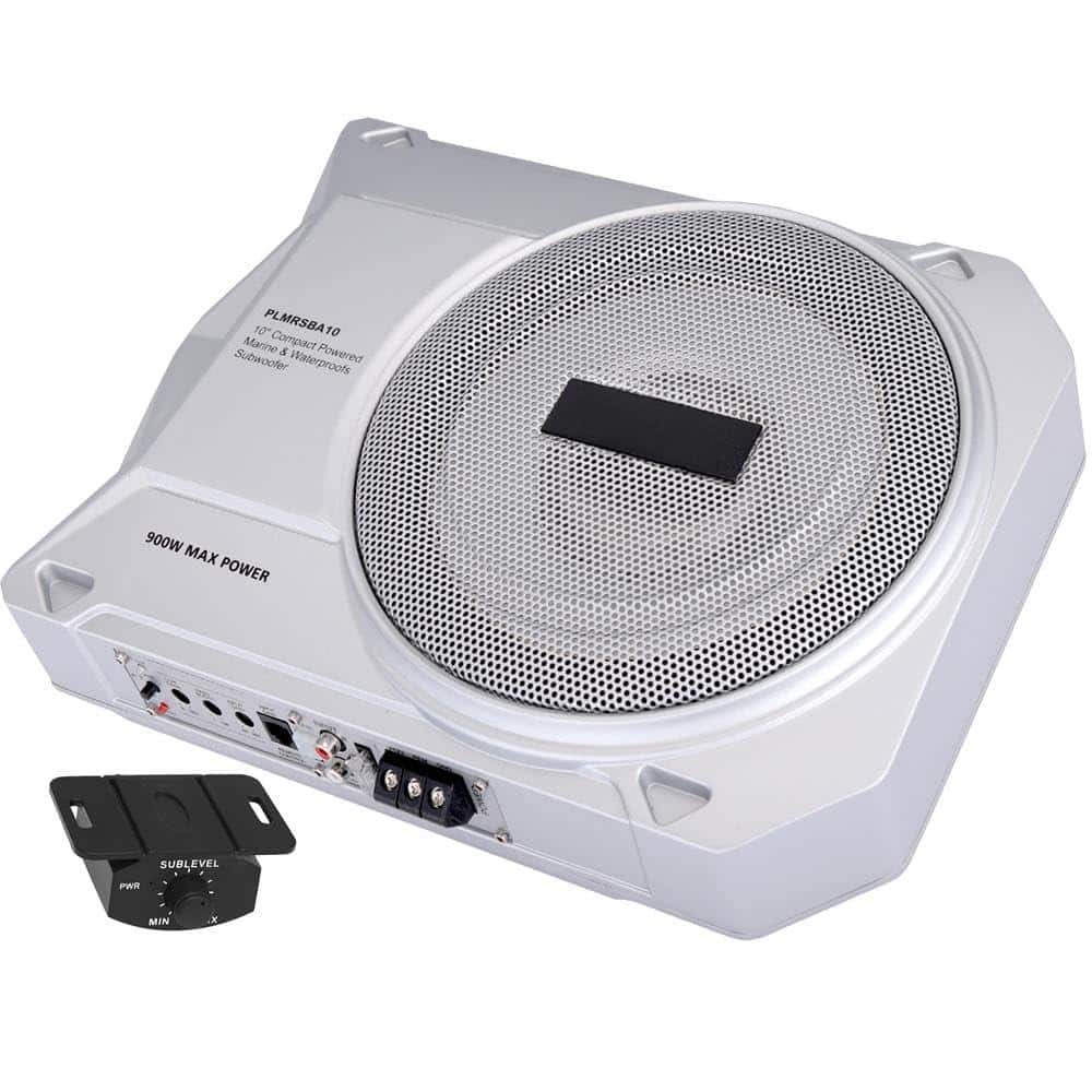 TECH SAFARI - 10 inch Low profile Amplified Subwoofer System Enclosed Active Marine Underseat Car Built In Amp W Low H - Default