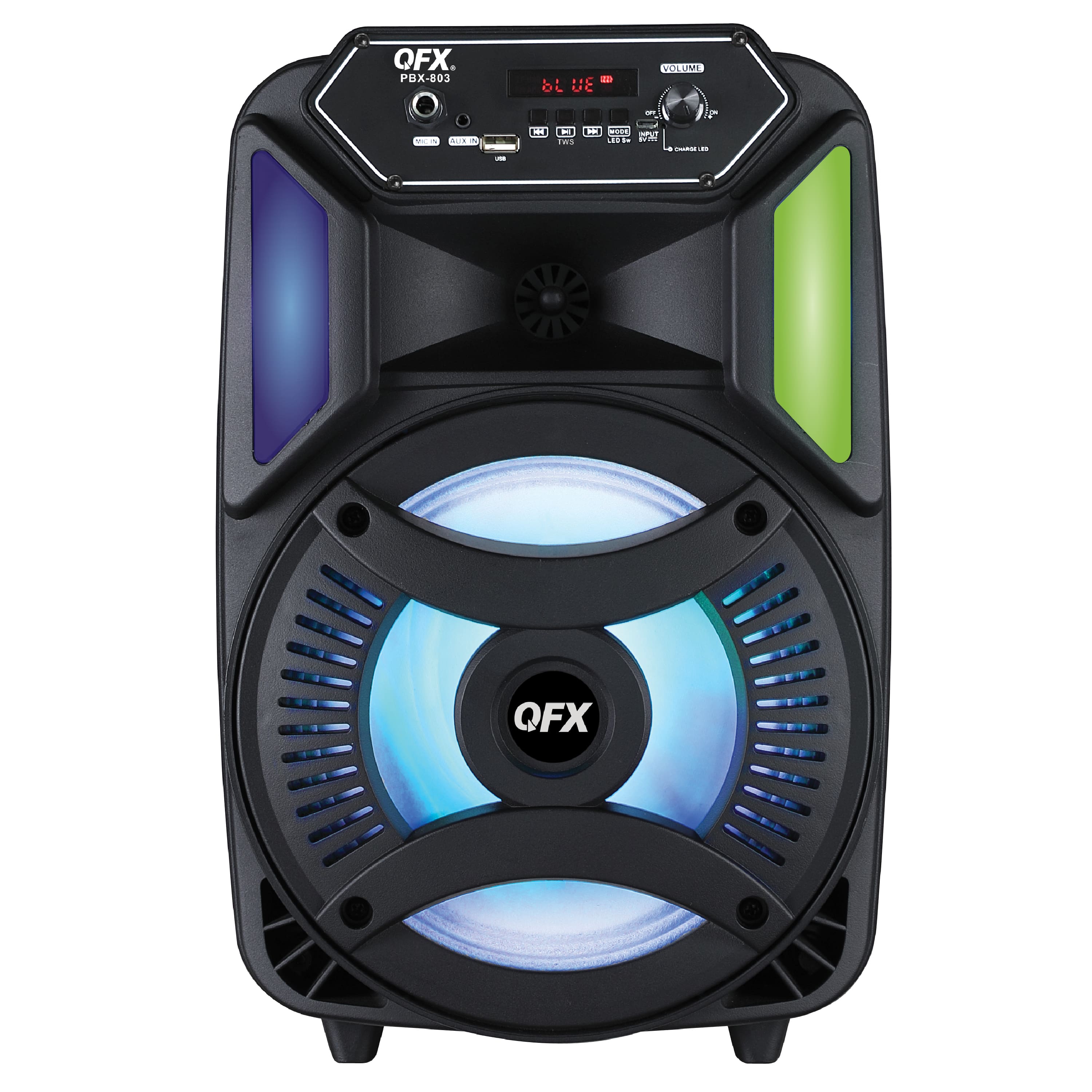 Front. QFX - Portable Bluetooth Rechargeable Speaker with LED Party Lights and Remote Control - Black.
