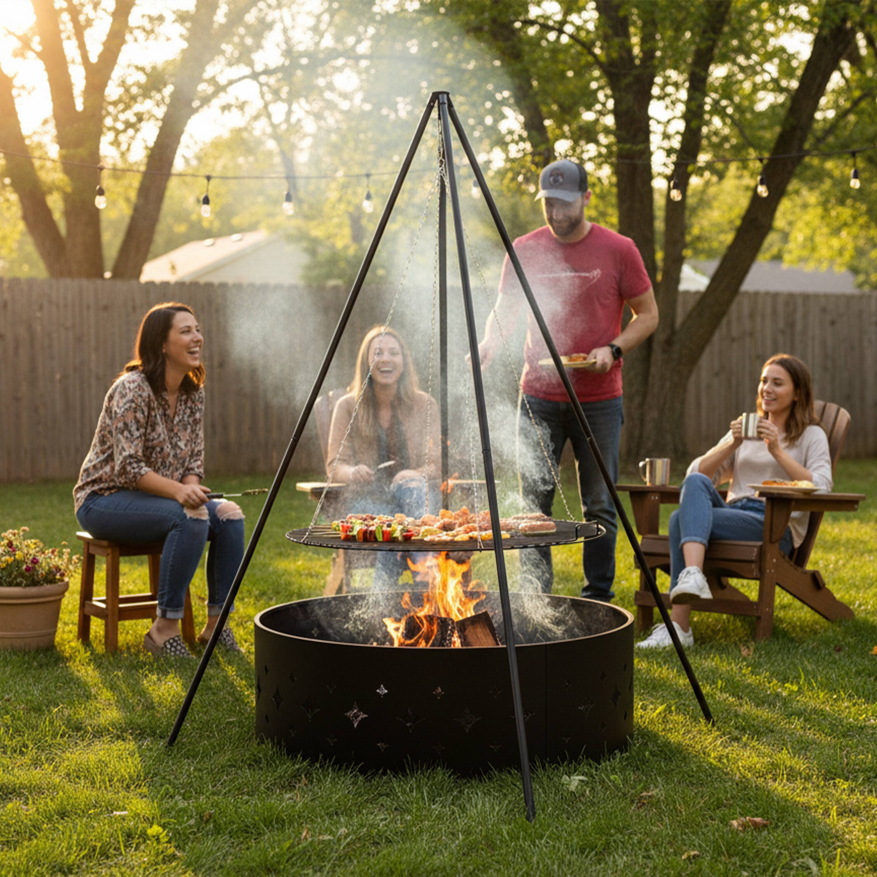 Alt View 10. Sunnydaze - 30" Powder-Coated Steel Fire Pit Tripod Grilling Set for Cooking - Black.