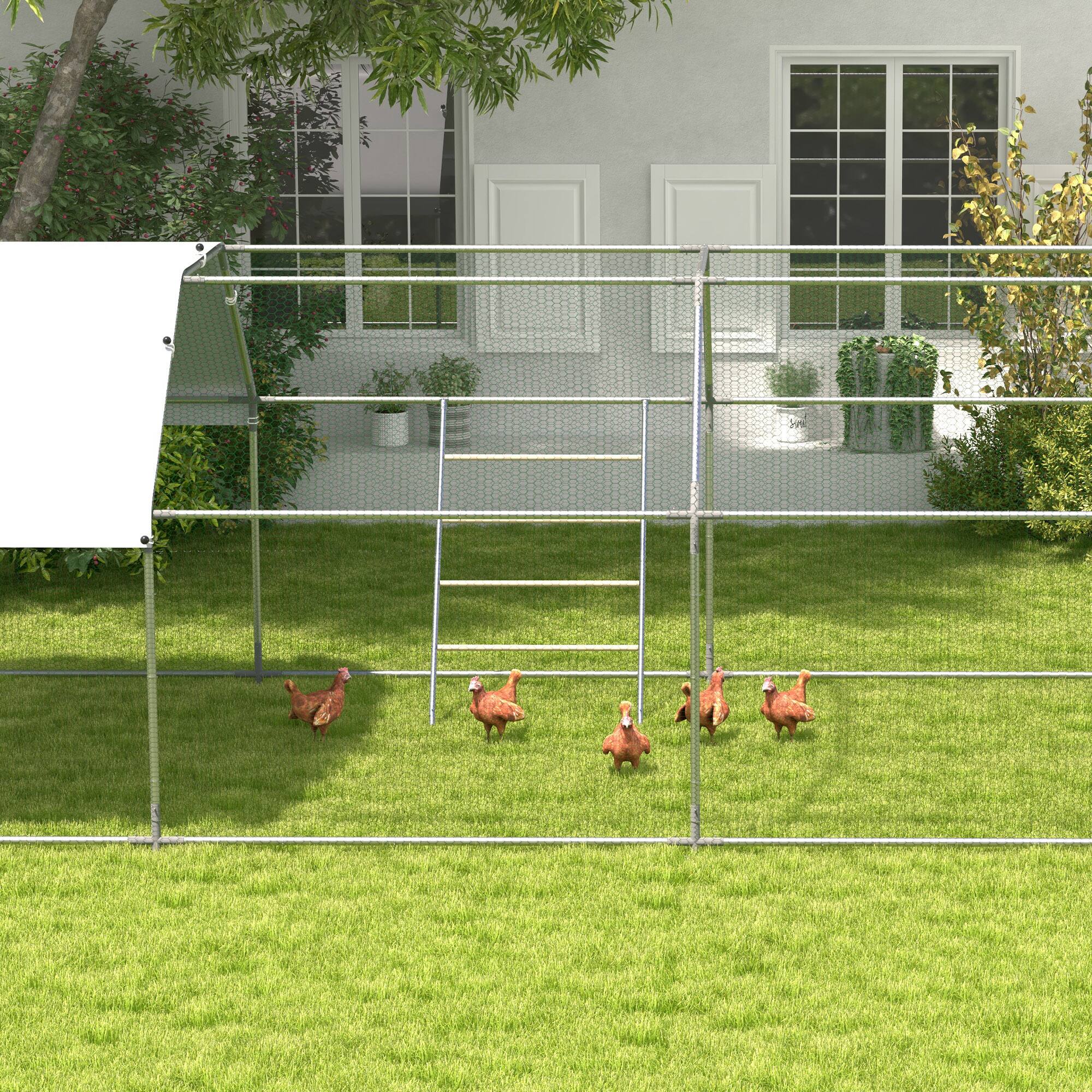 Alt View 5. Pawhut - Chicken Perch for Coop, Wooden and Galvanized Steel Jungle Gym Roosting Bar Ladder for Backyard Poultry - Natural Wood.
