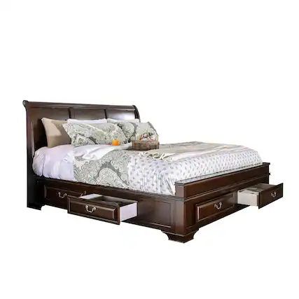 Front. Manhattan Lane - Transitional California King Wooden Bed with Multiple Bottom Drawers, Brown - Brown.