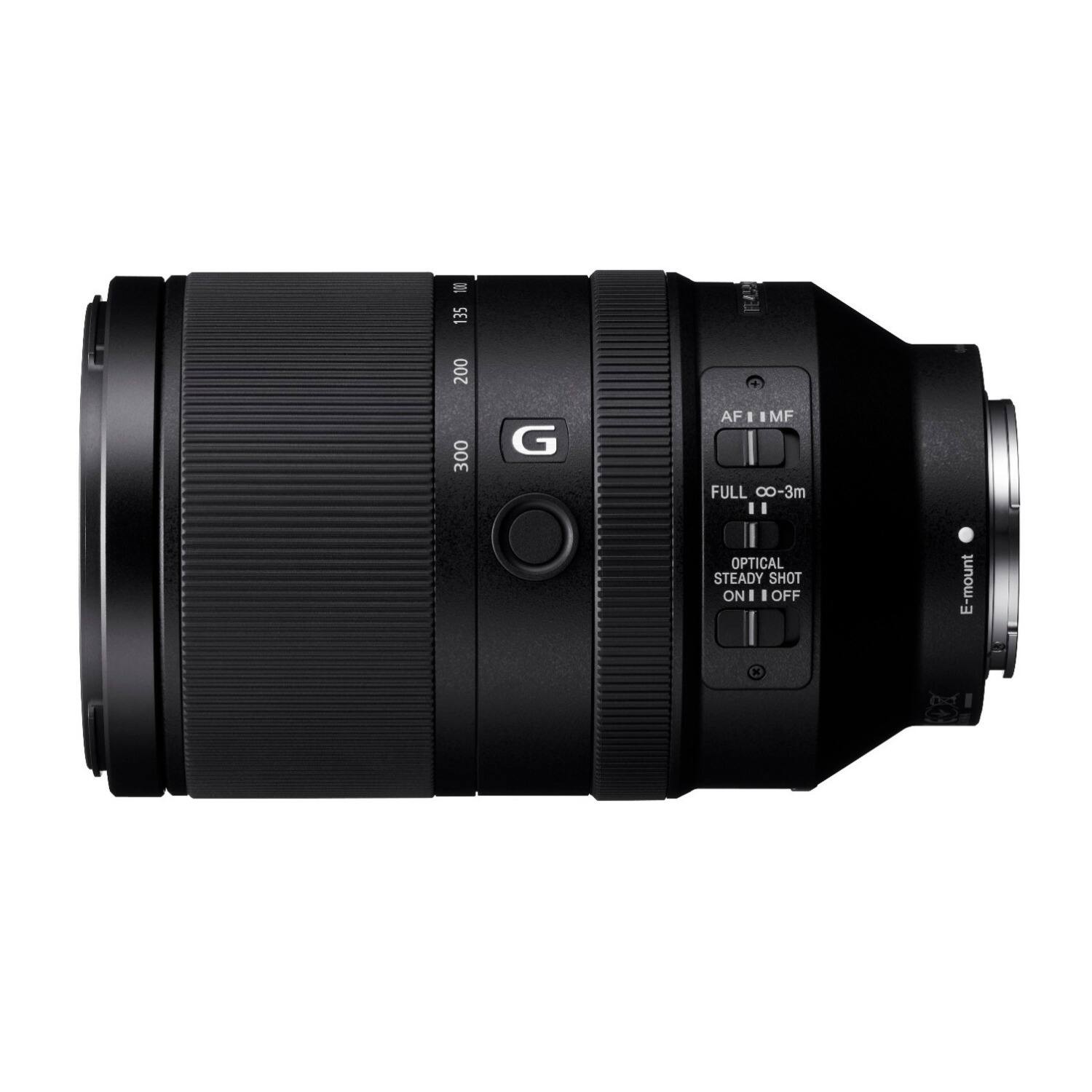 100 135 200 300 G AF MF FULL 0-3m OPTICAL STEADY SHOT ON OFF E-mount