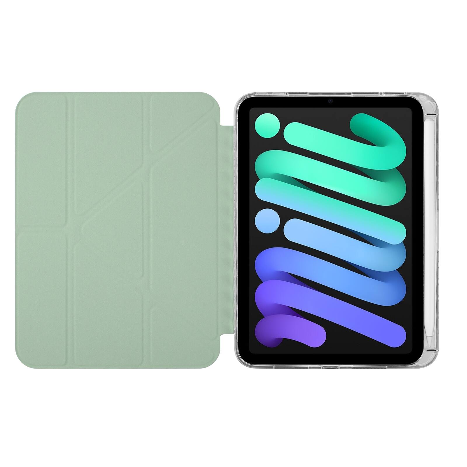 Alt View 5. Dteck - for Apple iPad mini (A17 Pro) 2024 & iPad mini 6th Gen 2021 Y-Fold Tablet Case,Shockproof Wallet Cover with Pen Holder - Green.