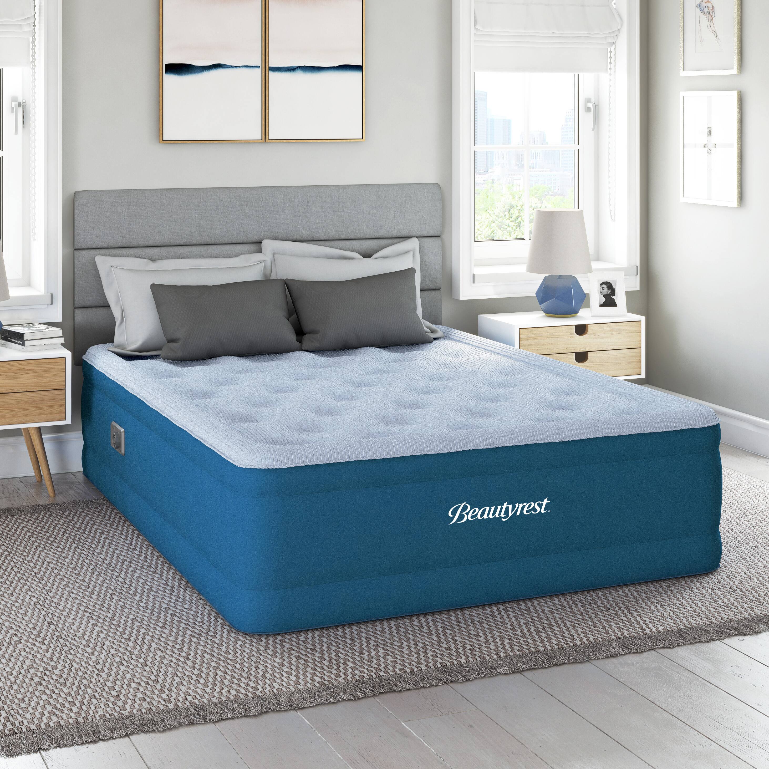 Alt View 1. Beautyrest - 20" Sensair Air Mattress, Built-in Pump, Cooling Top, 750 lb Capacity-Queen - Gray/Blue.