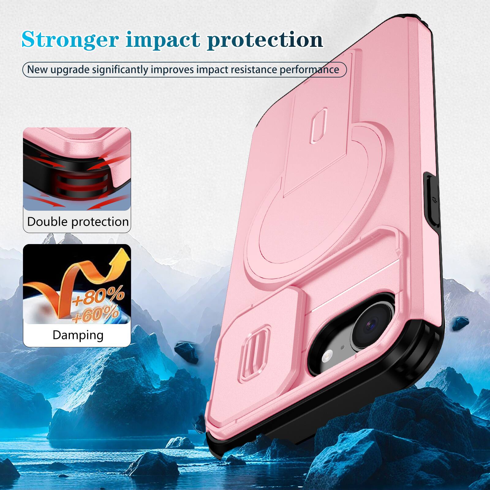 Stronger impact protection  
New upgrade significantly improves impact resistance performance  

Double protection  

+80%  
+60%  

Damping