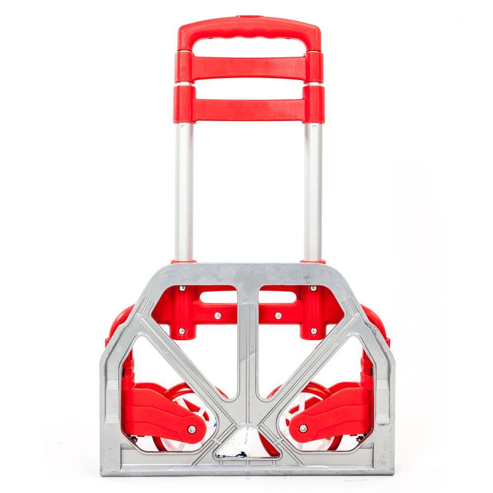 Back. Winado - Portable Aluminum Luggage Cart Folding Dolly Collapsible Trolley Push Hand Truck for Moving Warehouse 165lbs Capacity - Red.