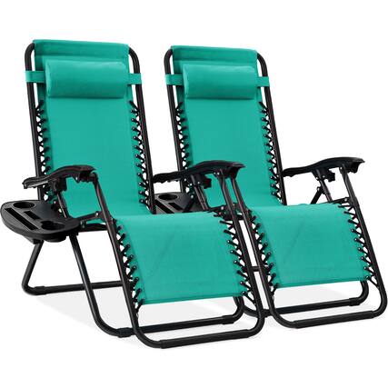 Front. Best Choice Products - Best Choice Products Set of 2 Zero Gravity Lounge Chair Recliners for Patio, Pool w/ Cup Holder Tray - Mint - Mint.