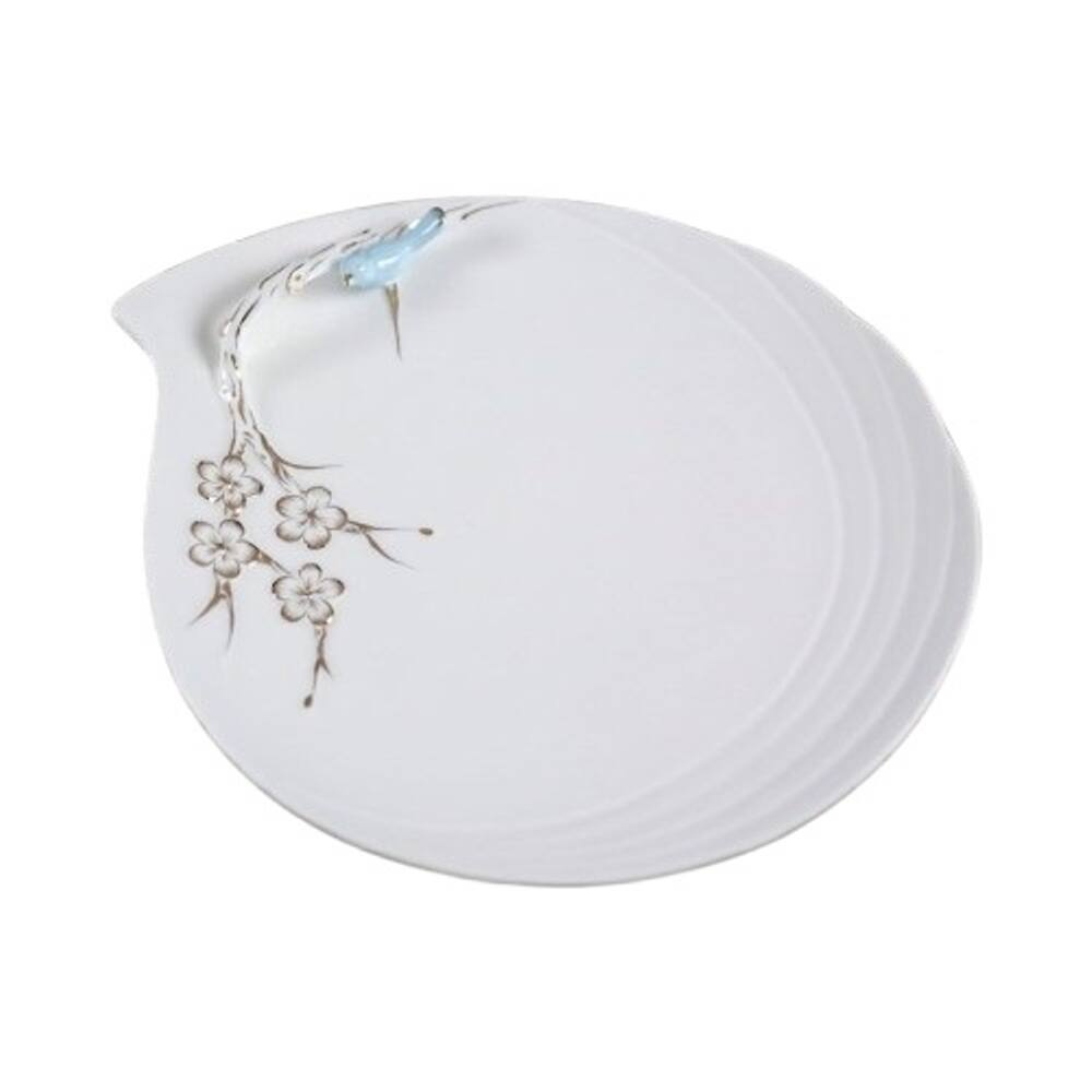 Front. Jiallo - 9.5" Ceramic Plate with Blue Bird and Gold Flowers - Blue.