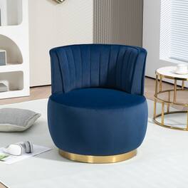Trinkets Crazed - Velvet Swivel Accent Barrel Chair, Mid Century Modern Arm Chair 360° Swivel Club Chairs - Navy