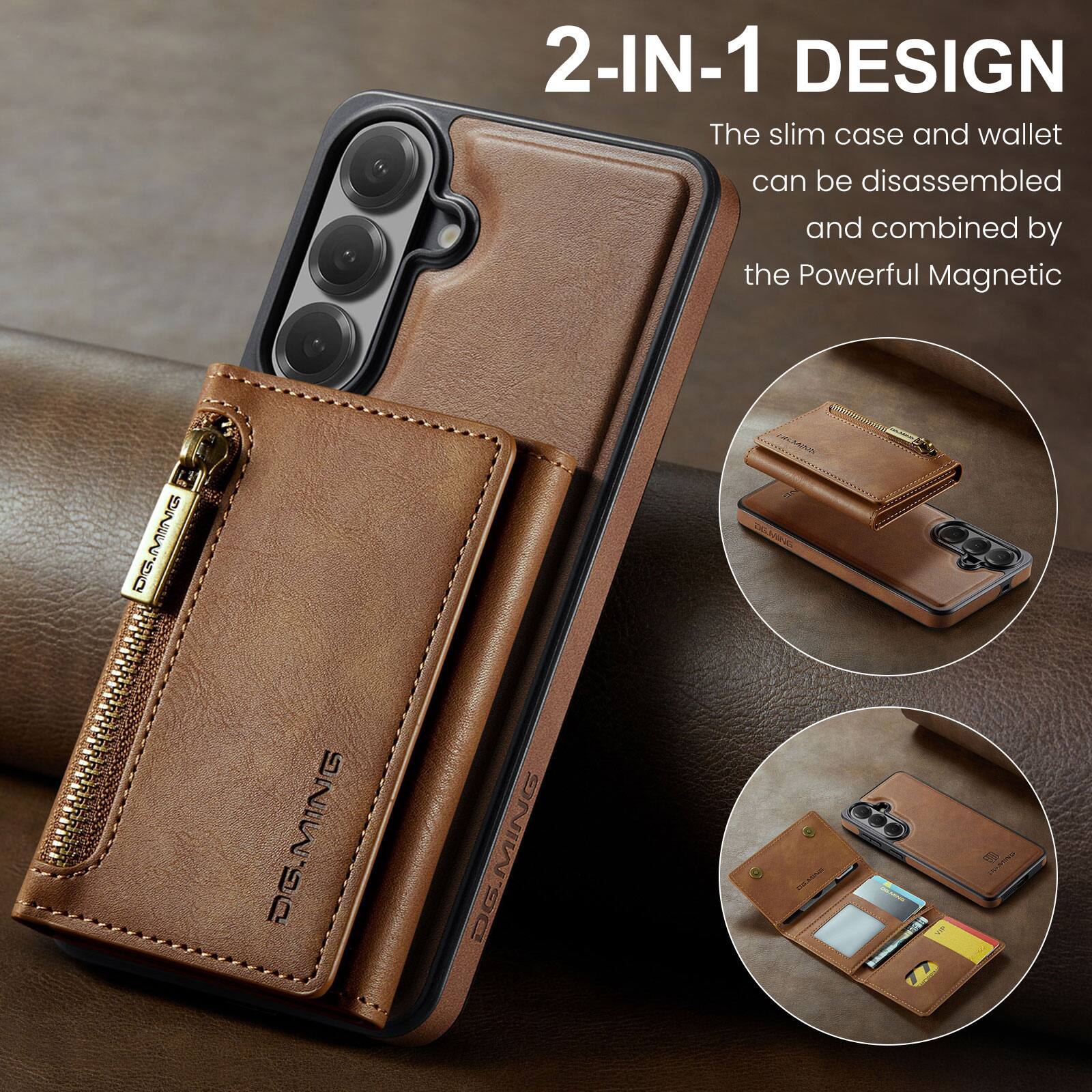 2-IN-1 DESIGN  
The slim case and wallet can be disassembled and combined by the Powerful Magnetic 55S, 6D!  
DG aNM.  
- MAIN RE