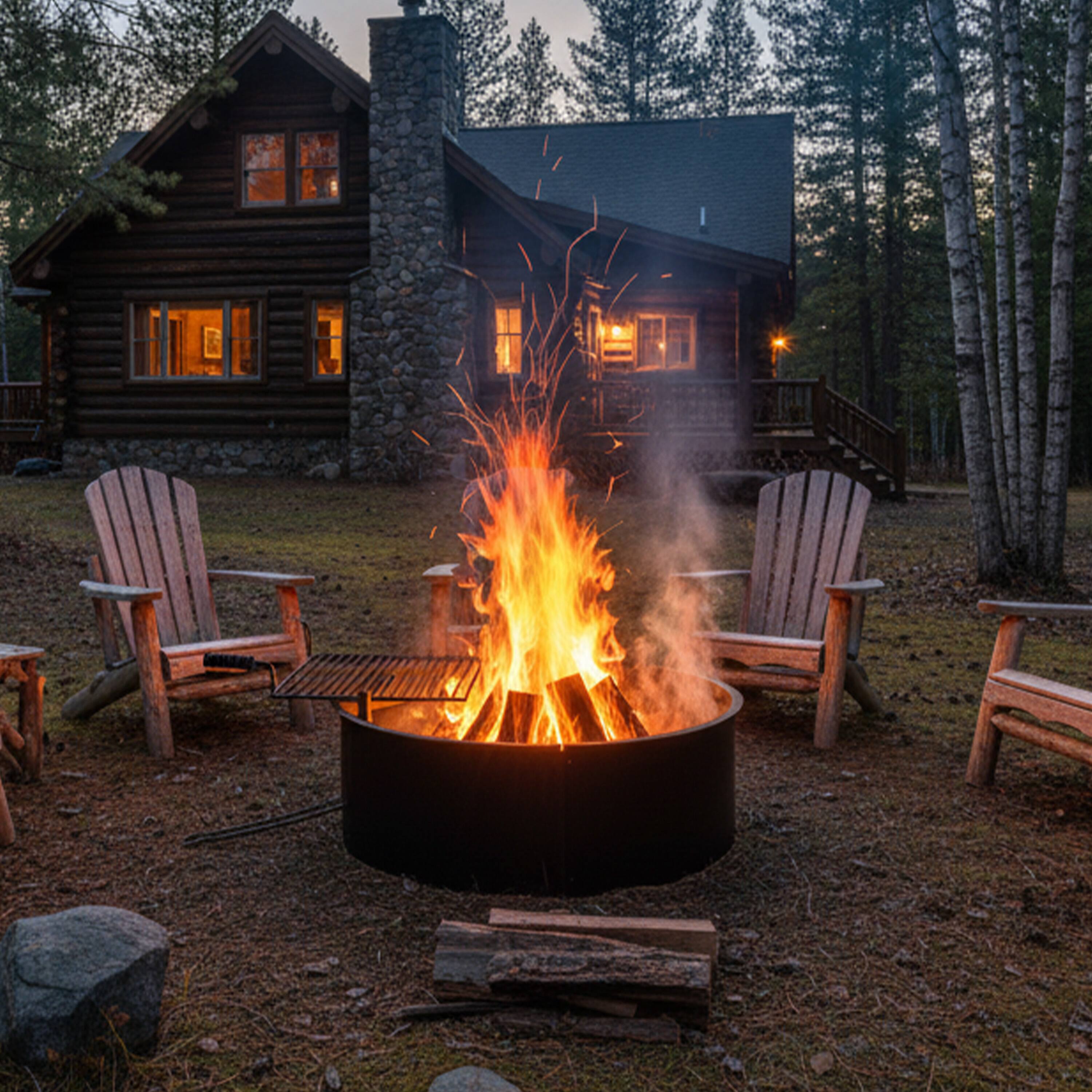 Alt View 7. Sunnydaze - 34 in Steel Fire Pit Ring with Swivel Cooking Grate/Poker - Black.