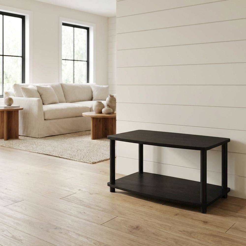 Alt View 2. FurniFact - Espresso/Black Turn-N-Tube 2-Tier Elevated TV Stand with No Tools Assembly - Brown Black.
