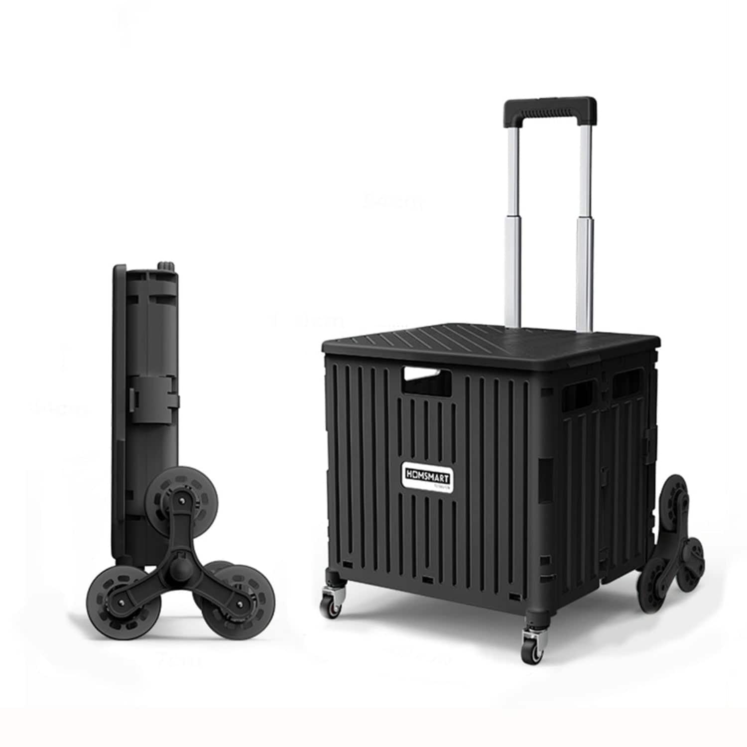 Viviendo - 65L Foldable Utility Cart - Climbing Wheels & Metal Telescopic Handle, Portable Collapsible Handcart - Black