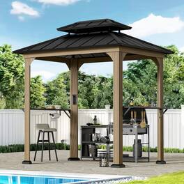 Modern Shade Outdoor Living Spaces - Modern Shade Grill Gazebo 6' X 8', Aluminum BBQ Gazebos with Shelves - Wood Grain