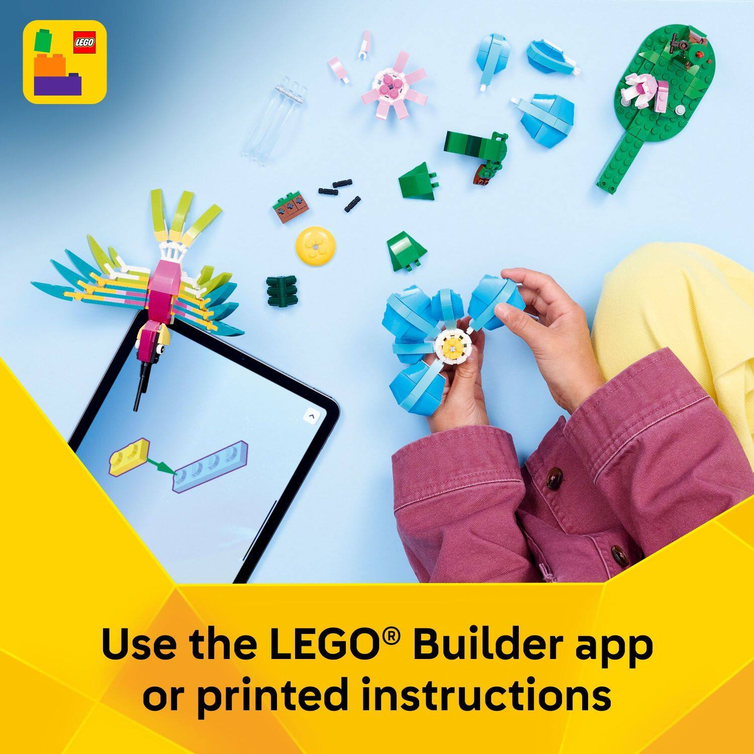 Use the LEGO® Builder app or printed instructions