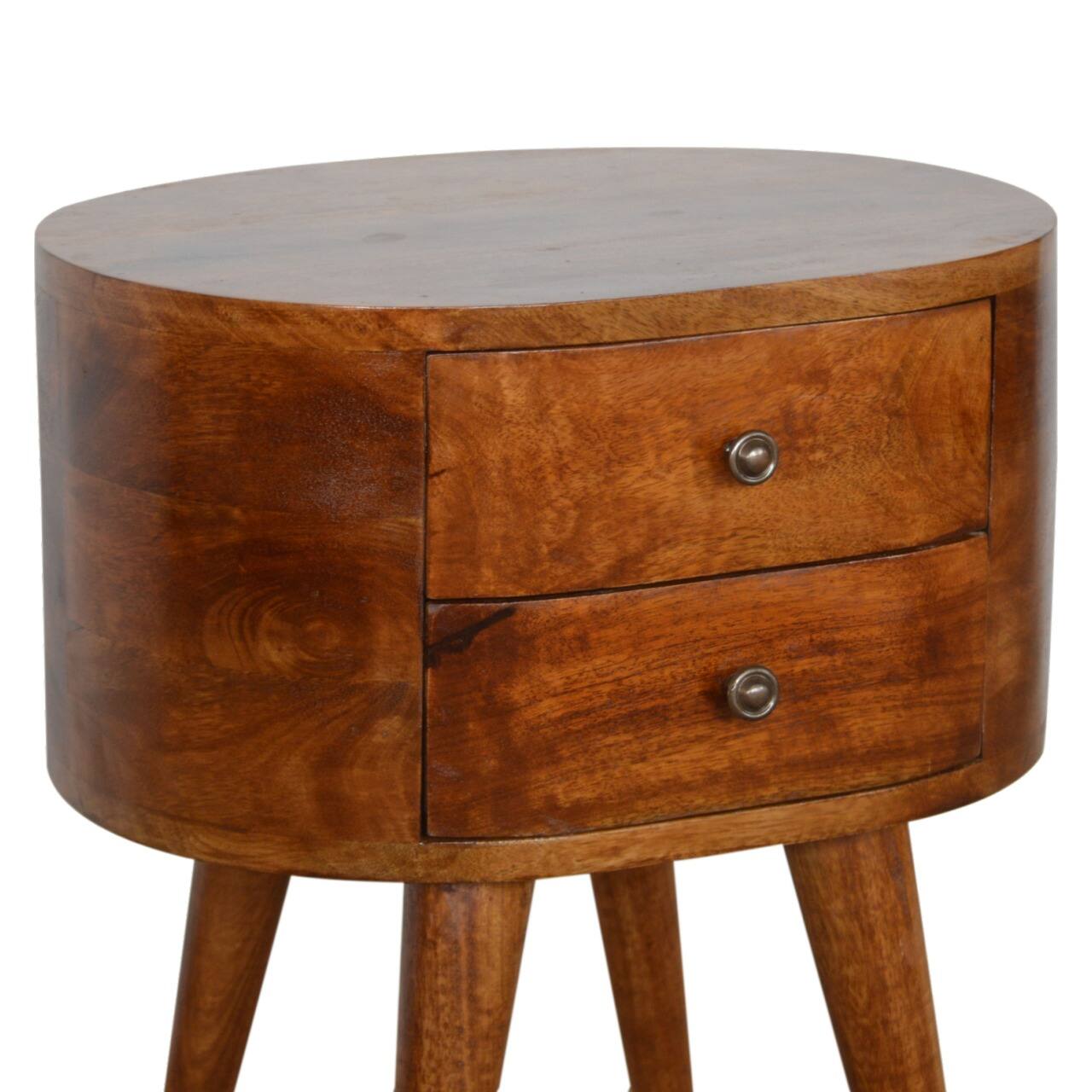 Alt View 2. Artisan Furniture - Artisan Furniture Solid Wood Chestnut Rounded Nightstand Table, 2 Drawers, Nordic Legs, Dark Brown - Chestnut.