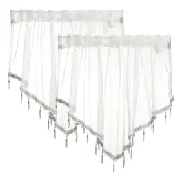 Unique Bargains - 2pcs Window Valance Curtains, 51x24 Inch, Beaded Triangle, Light Filtering Sheer for Bedroom Bathroom Living Room - White