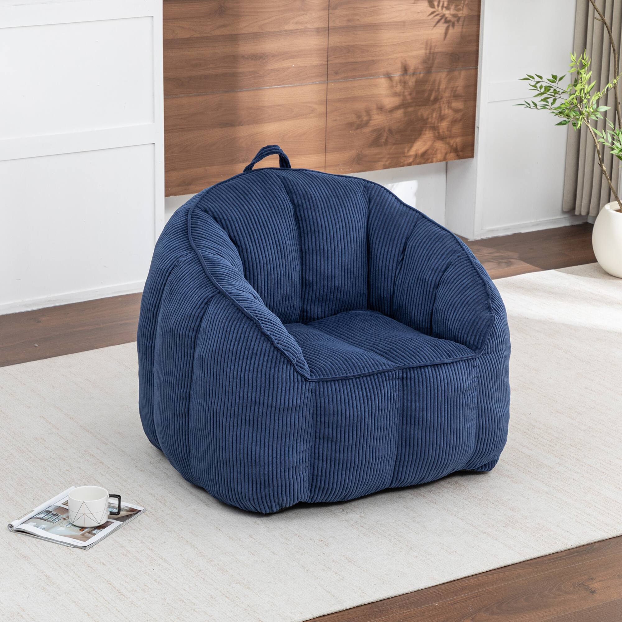 Back. GOODSILO - Large Corduroy Bean Bag Sofa Chair with Armrests for Living Room and Bedroom Comfort - Dark Blue.