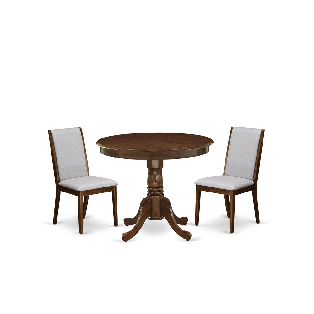 Back. East West Furniture - 3 Pc Dining Set Includes a Round Kitchen Table and 2 Parson Chairs - Grey.