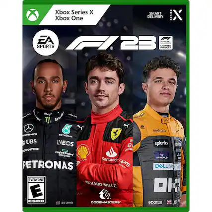 Xbox Series X
Xbox One
EA Sports
F1 23
Formula 1 Licensed Product
Smart Delivery
Series X
Everyone
E
ESRB
44 Lewis
Codemasters
Petronas
UBS
Ineos
Hewlett Packard Enterprise
Santand
Richard Mille
Dell
Splunk
DP World
Sparco
Android
Puma
Shell
Monaco
Masters - E (Everyone)