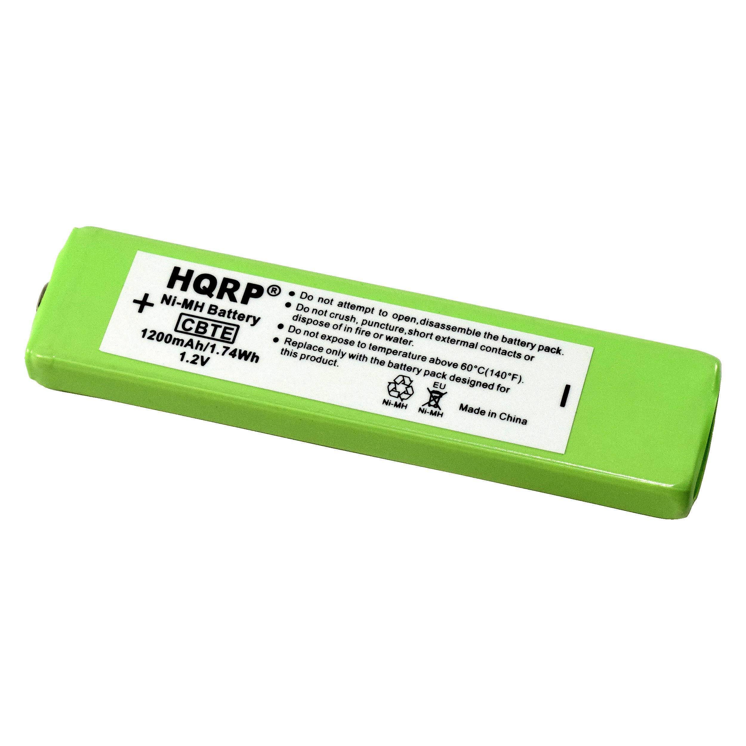 Ni-MH Battery  
HQRP  
CBTE  
1200mAh/1.74Wh  
1.2V  

Do not attempt to open, disassemble the battery pack.  
Do not crush, puncture, dispose of in fire or short the external contacts or expose to water.  
Do not expose to temperature above 60°C (140°F).  
Replace with this product.  

Made in China