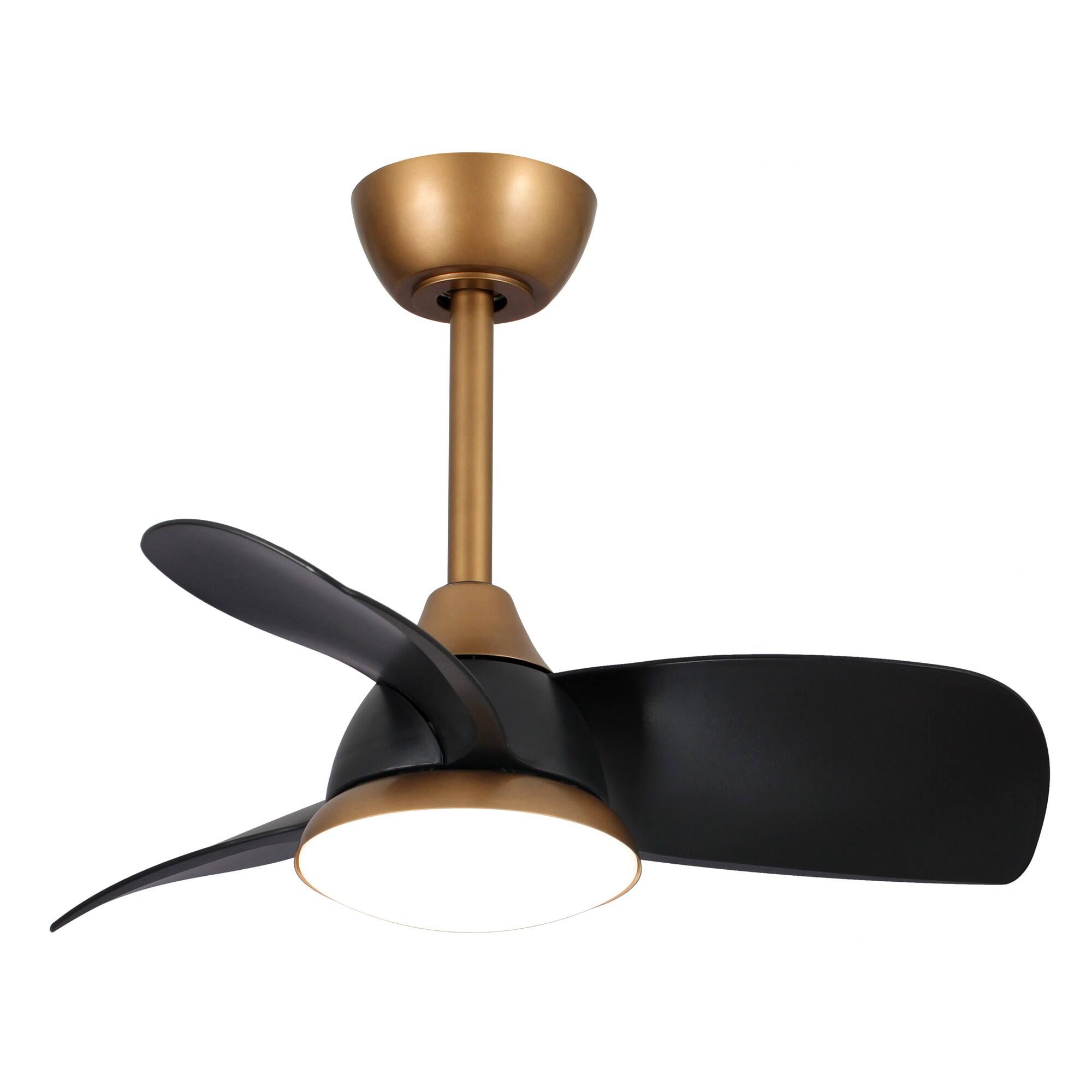 Back. Parrot Uncle - 28" Aged Brass LED Ceiling Fan with Lighting and Remote Control - Black.