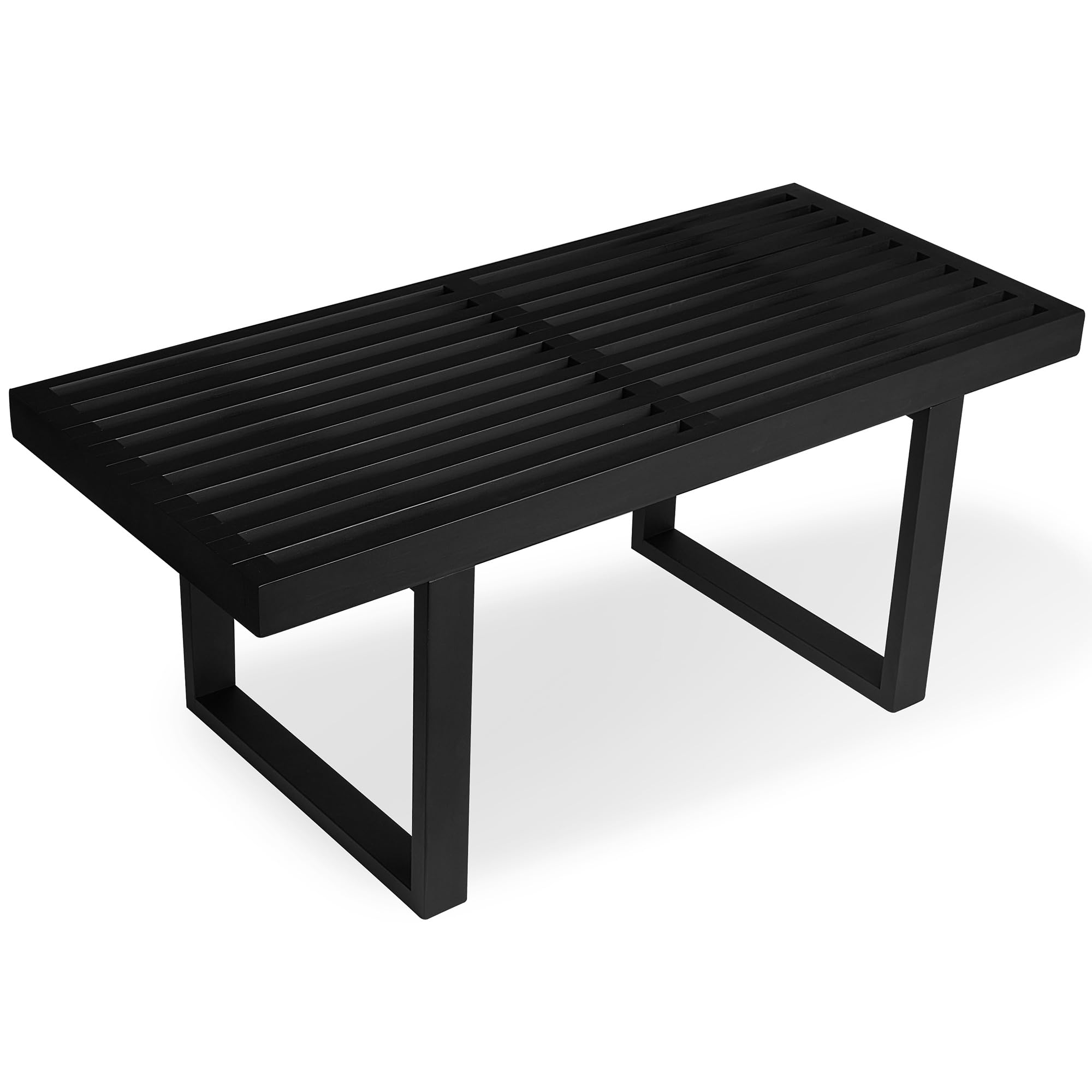Fabibe - Modern Wood Bench Black Bamboo Nelson Slat Wooden Bench, Small Benches Entryway - Nelson Black