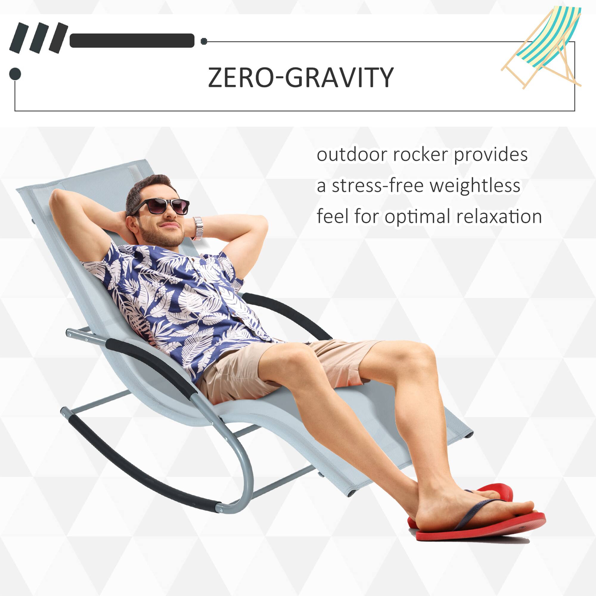 ZERO-GRAVITY outdoor rocker provides a stress-free weightless feel for optimal relaxation