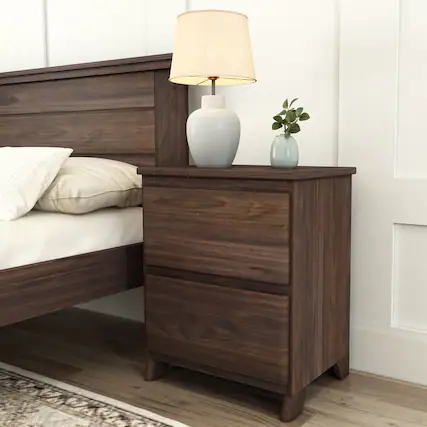 Front. Plank+Beam - Farmhouse Nightstand with 2 Drawers, Barnwood Brown - Barnwood Brown.