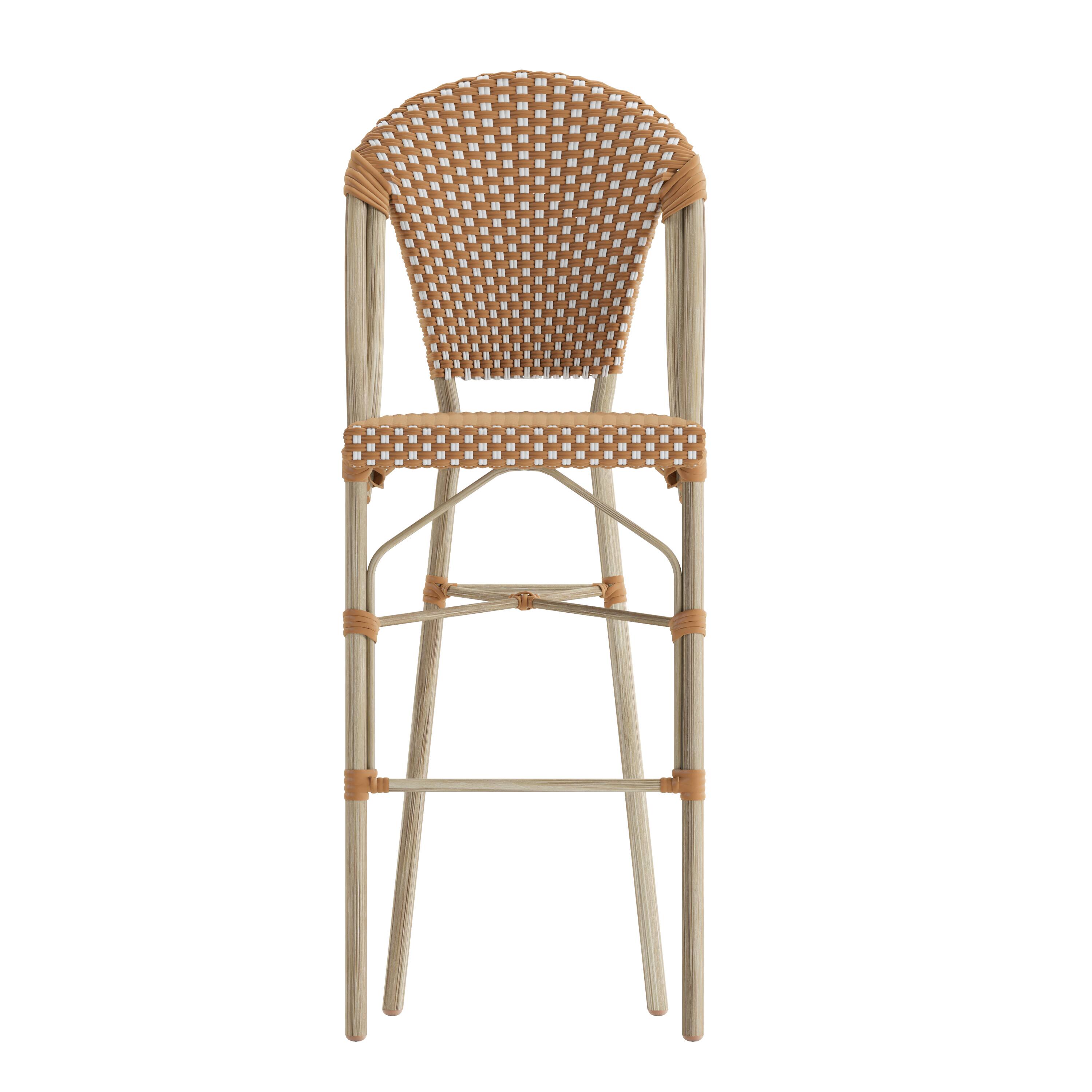 Alt View 10. Emma + Oliver - Colmar Set of Two Indoor/Outdoor 30" High Stacking Bistro Counter Stools with Patterned Seat and Back and Metal Frames - Natural & White/Light Natural Frame.